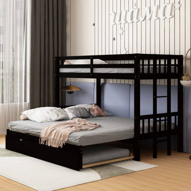 Wooden double deck bed store with pull out